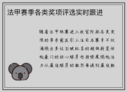 法甲赛季各类奖项评选实时跟进